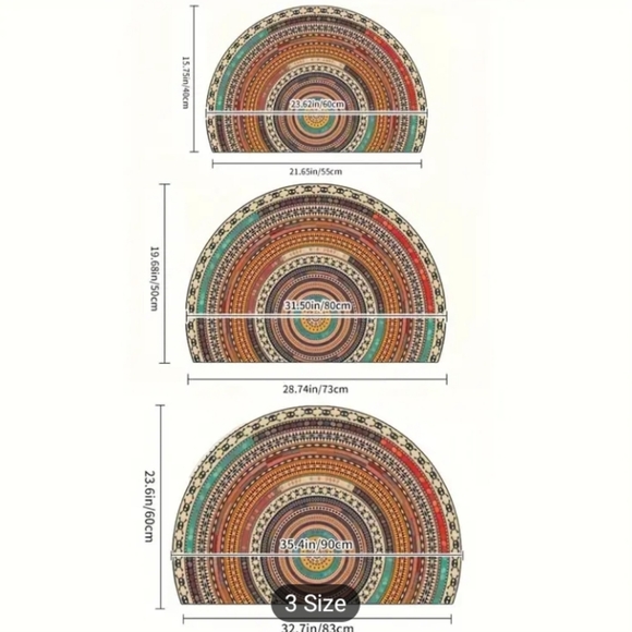 SALE! LARGER Ethnic Tribal Boho Half Circle/Moon Indoor/Outdoor/Accent/Area Rug - Picture 7 of 8